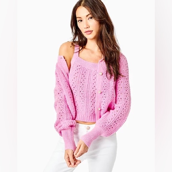 Lilly Pulitzer Sweaters - Lilly Pulitzer Pink Cable Knit Button Cardigan with Camisole